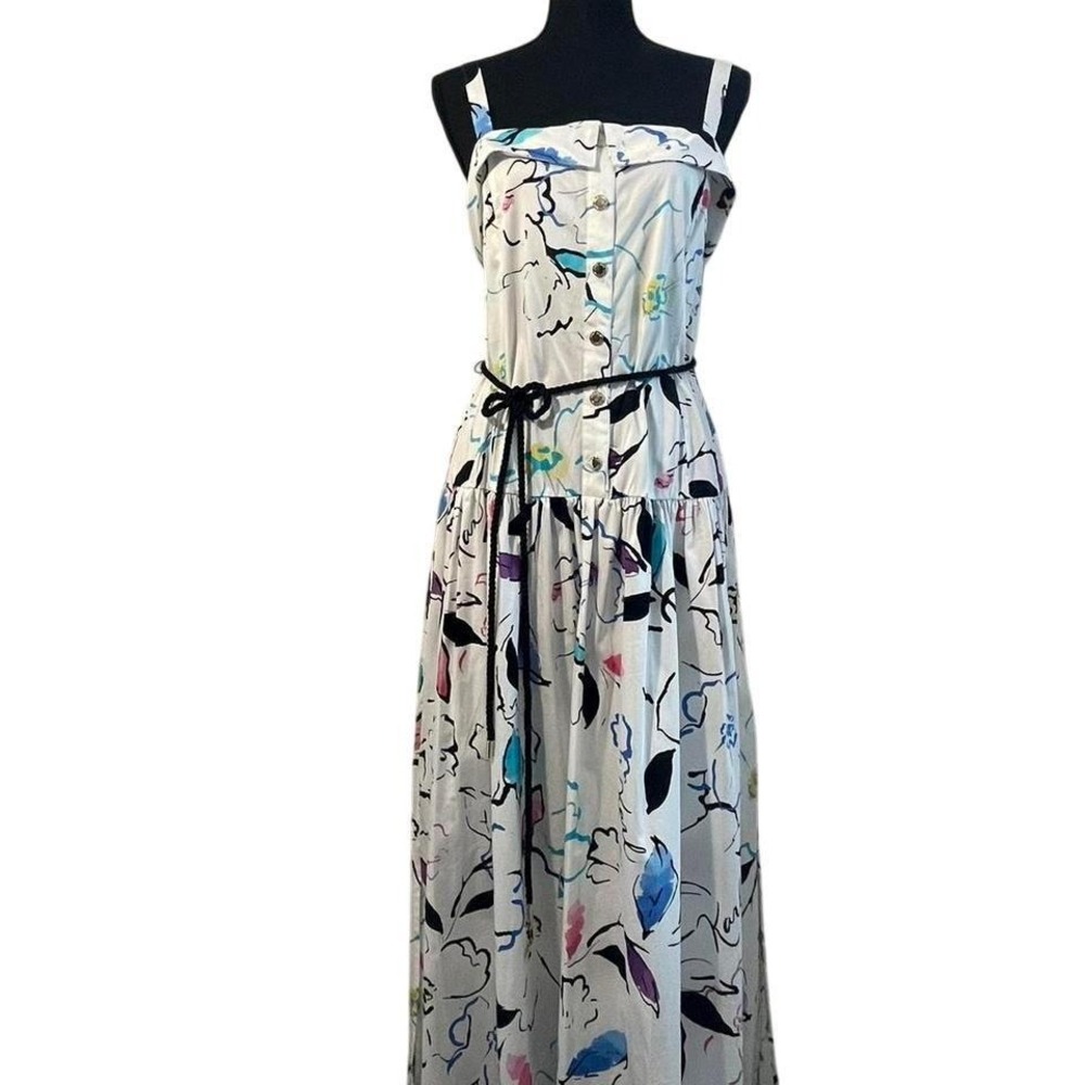Karl Lagerfeld white and blue floral maxi dress with adjustable straps & belt 14